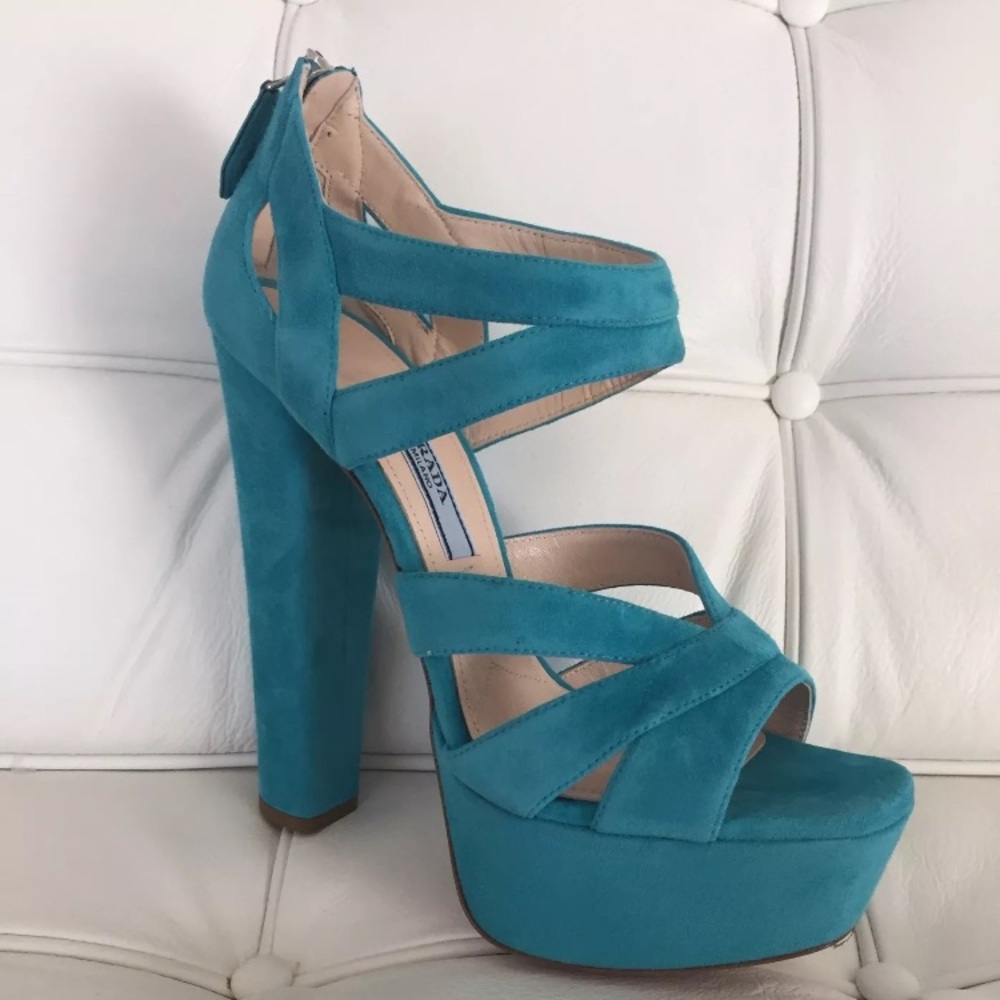Prada Blue Suede Platform Sandals 35