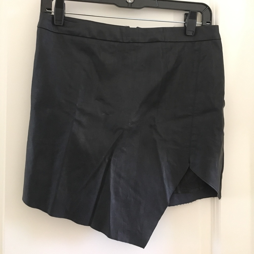 Vegan leather asymmetric mini skirt