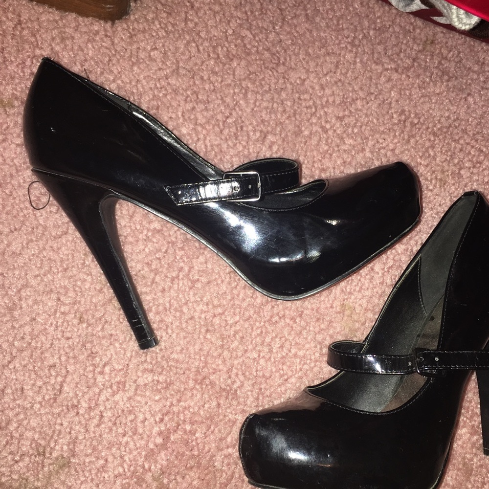 Black leather heels