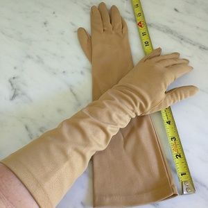 Vintage tan fabric long gloves