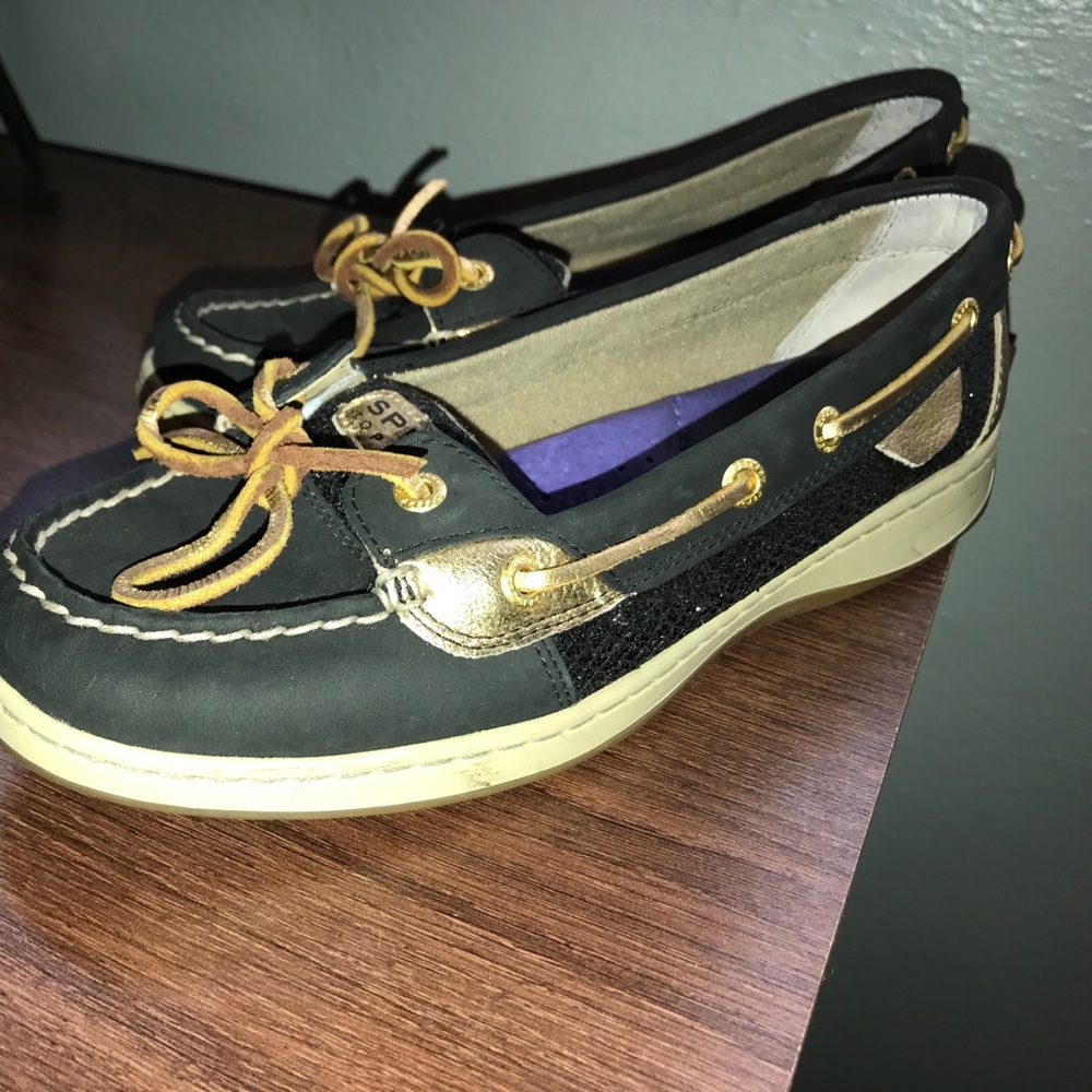 Never worn gold/black Sperry shoes