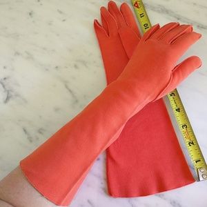 Vintage long salmon stretch fabric gloves