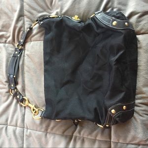 Coach Carly Black canvas hobo shoulder bag