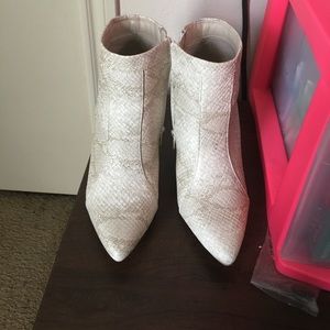 Cream "snake skin" booties! NEVER WORN