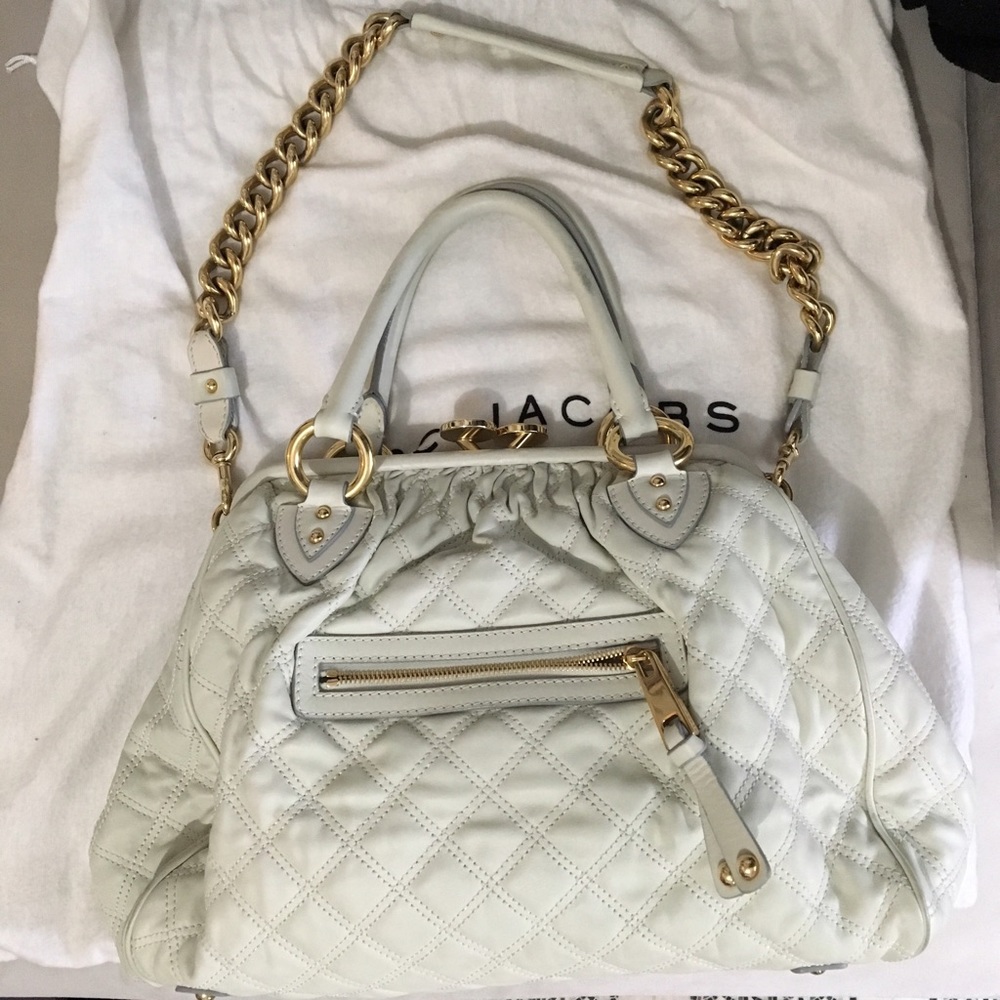 Authentic Marc Jacobs White Leather Gold Stam Bag