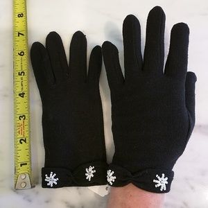 Vintage black stretch gloves, white bead detail