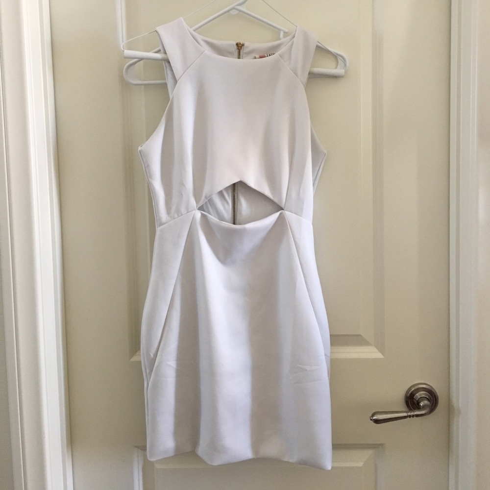 Exposed waist white mini dress