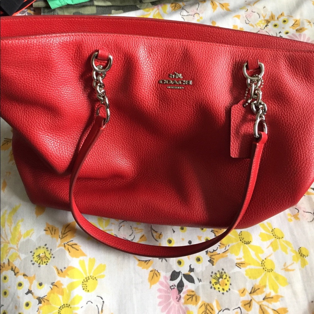 Authentic cherry red Coach hand bag