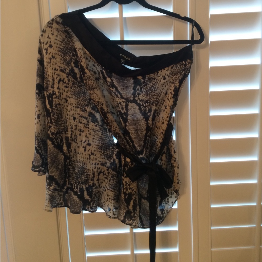 BEBE one shoulder snake skin print top