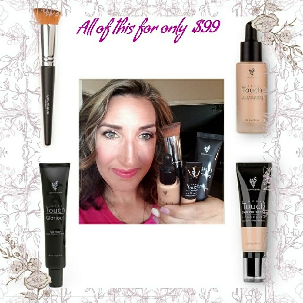Liquid foundation and brush, primer, concealer