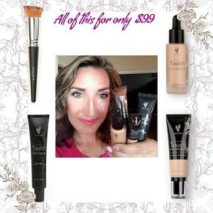 Liquid foundation and brush, primer, concealer