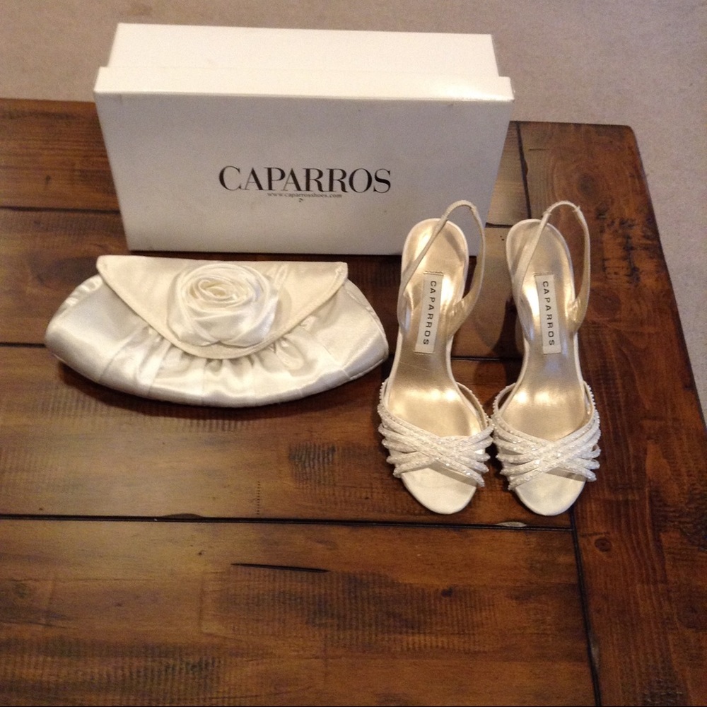 Satin & irredescent sandals & clutch $25 4 both