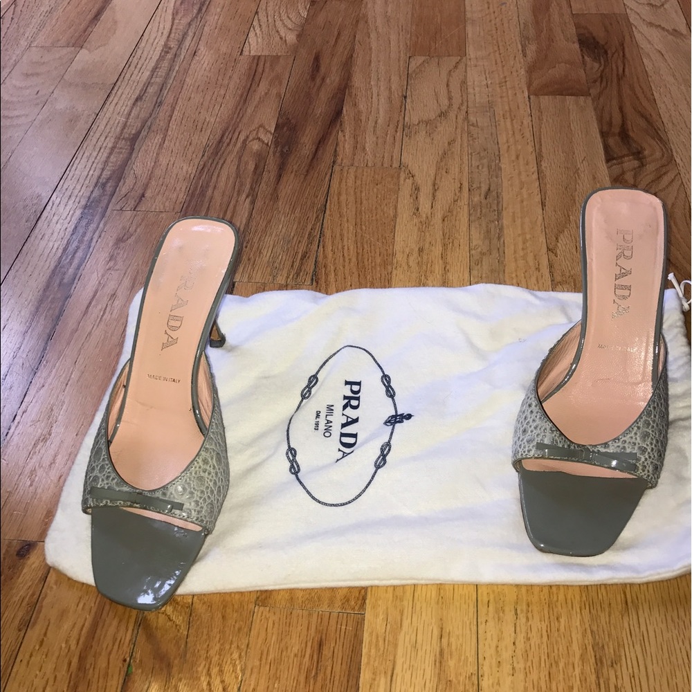 Prada steel blue/Grey kitten heel mules size 37