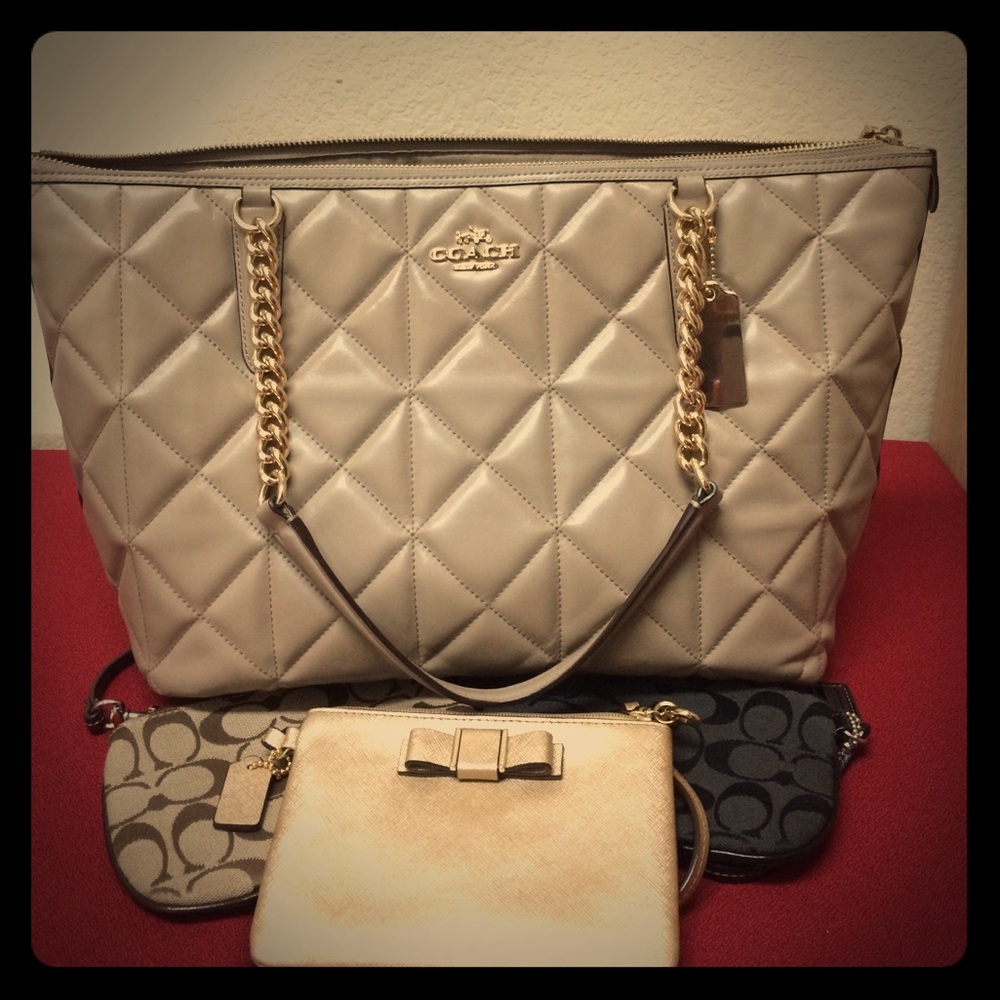 Taupe Crossgrain Ava Zip Leather Coach Tote Bag