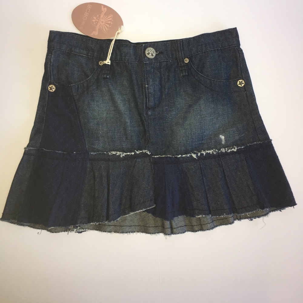 BCBGIrls Pleated Denim Distressed Eyelet Mini