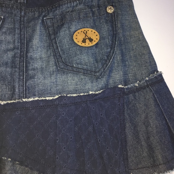 BCBGIrls Pleated Denim Distressed Eyelet Mini - Picture 3 of 8