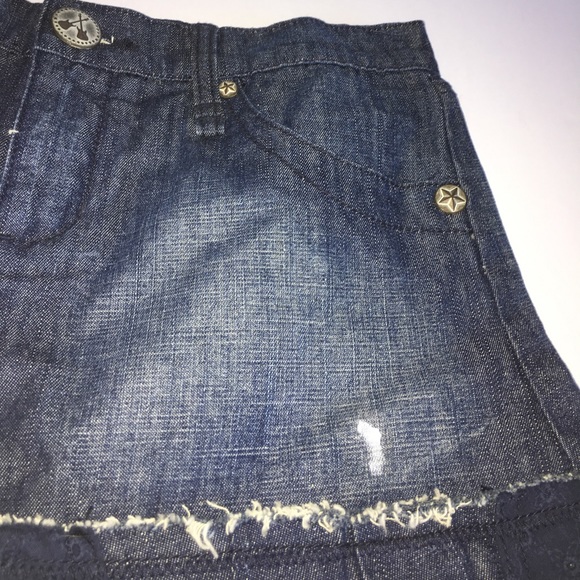BCBGIrls Pleated Denim Distressed Eyelet Mini - Picture 6 of 8