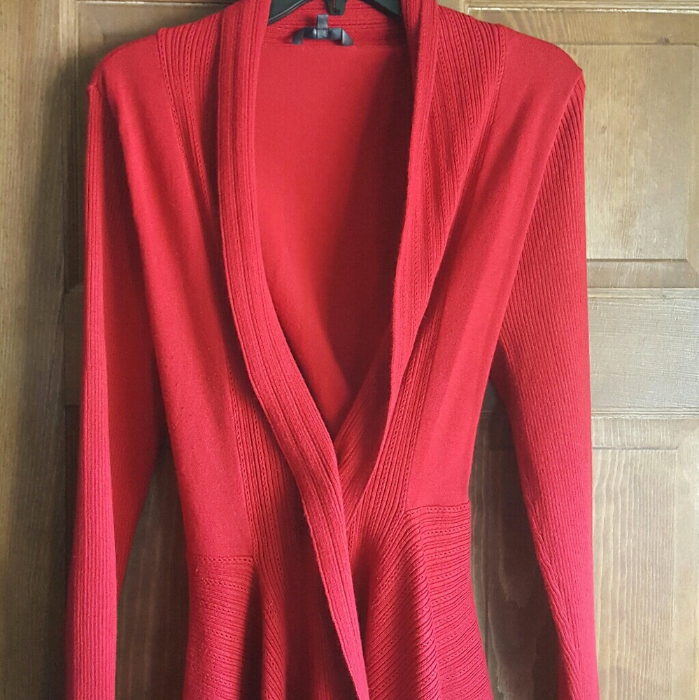 Red open front cardigan, Large.