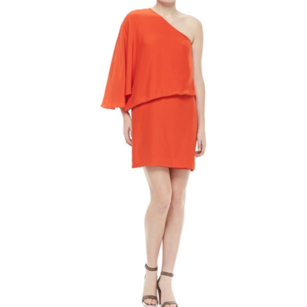 Elizabeth and James bright orange cocktail dress