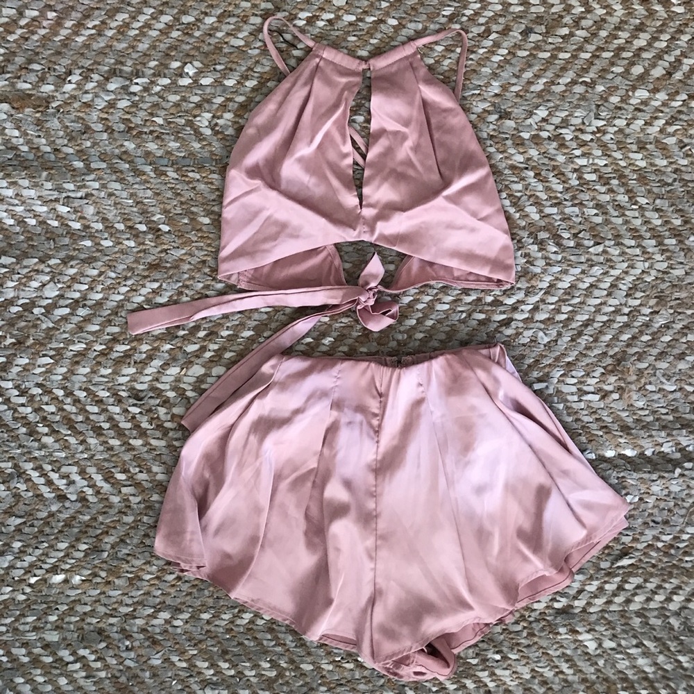 Pink Silk Two Piece Outfit