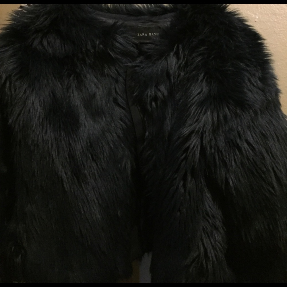 Zara Navy Blue Faux Fur Coat