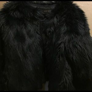 Zara Navy Blue Faux Fur Coat