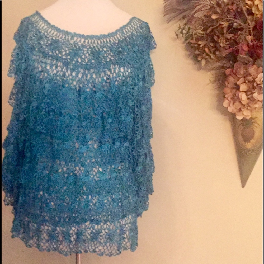 Anita.A Teal Crocheted Top