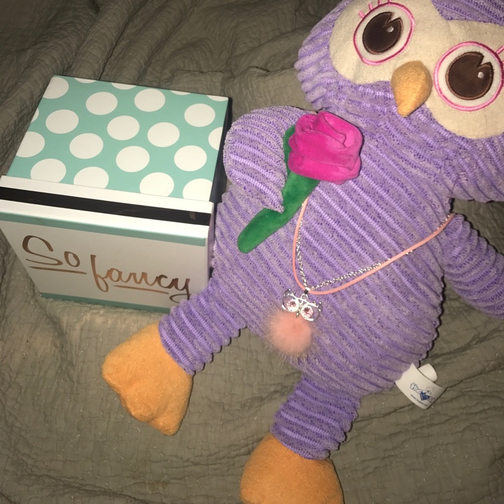 Adorable fuzzy Pink and silver owl necklace