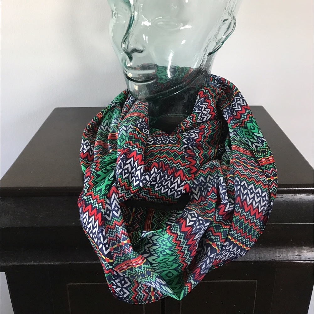 Bright Patterned Infinity "Silk" Scarf
