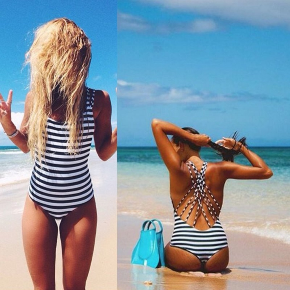 Cutout Back One Piece Swimsuit Striped
