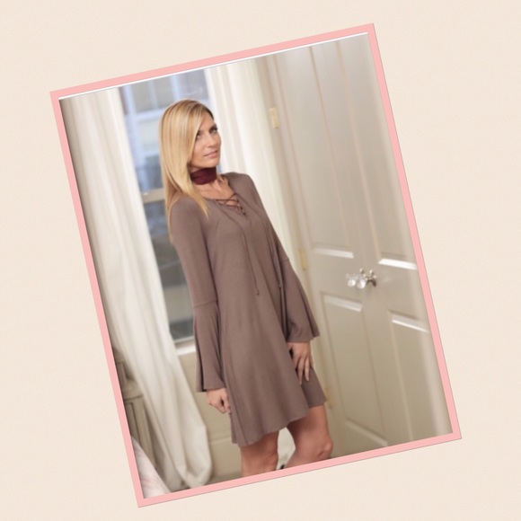 Boho Lace Up Dress with Bell Sleeves - Picture 2 of 3