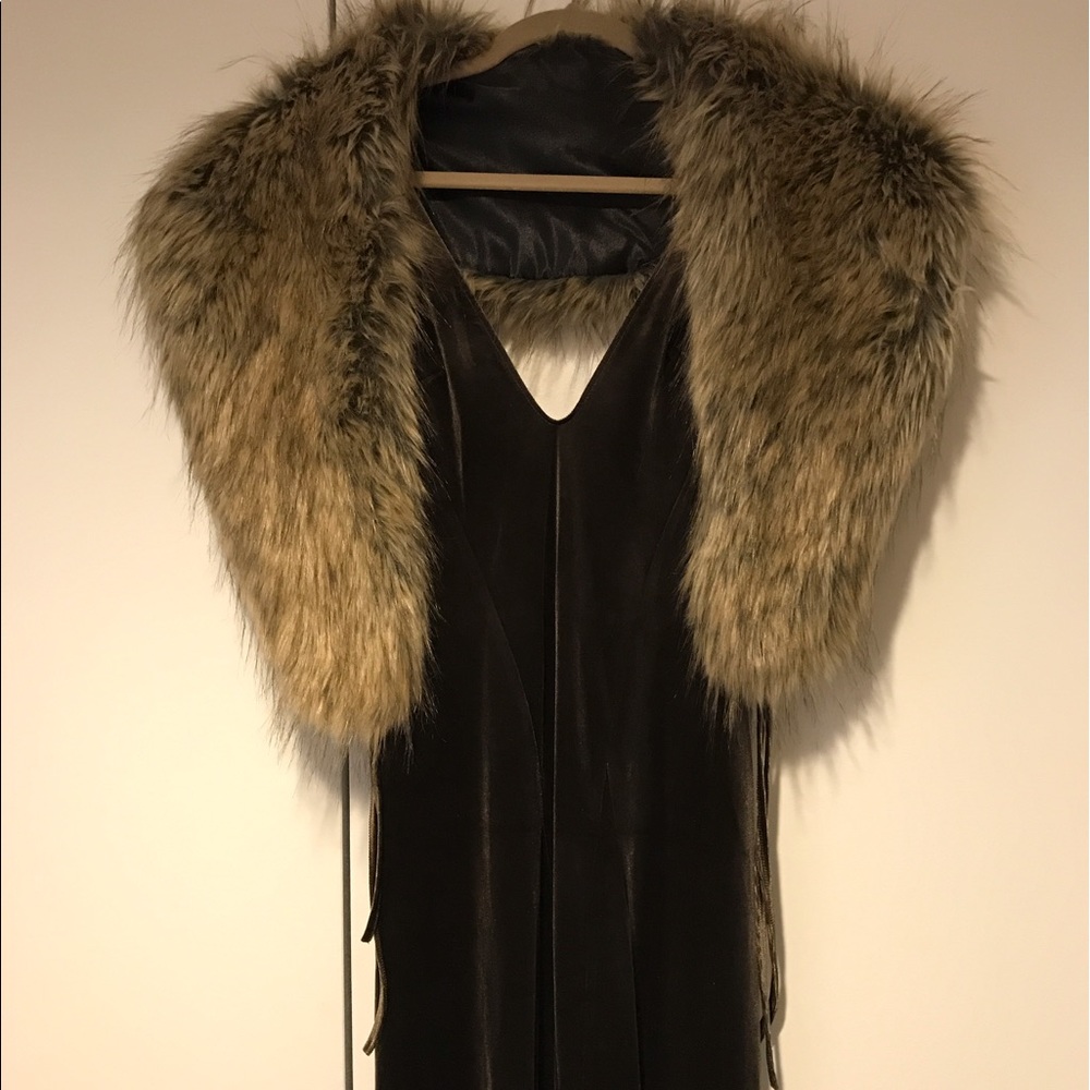 Velvet deep V maxi dress - size small, olive