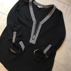Black blouse with black + white stripes