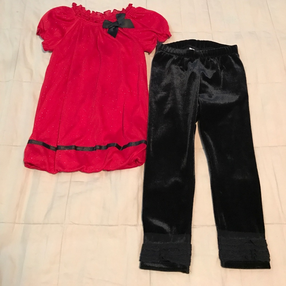 Red shimmer top/velvet bottoms