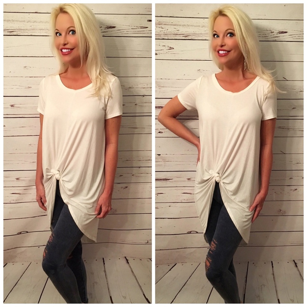 Premium Bamboo fabric knot front white tunic ❤️ - Picture 1 of 3