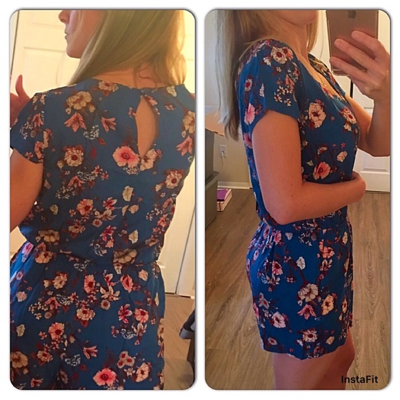 Teal Floral Romper - Picture 2 of 2