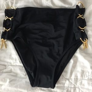 Black High Waste Bikini Bottoms / Gold Accents