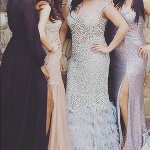 Terani Couture feathered mermaid dress