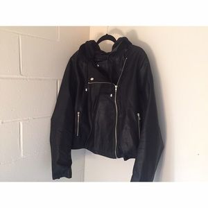 Plus Size Hooded Moto Jacket