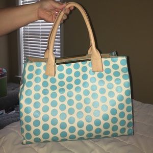 Blue & white polkadot tote
