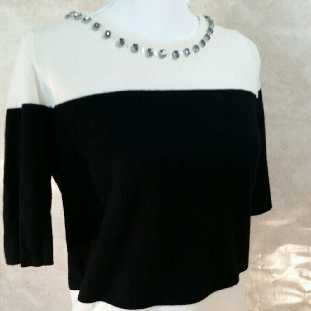 Talbots Black and White Colorblock Merino Top