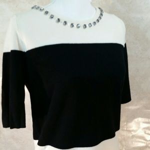 Talbots Black and White Colorblock Merino Top