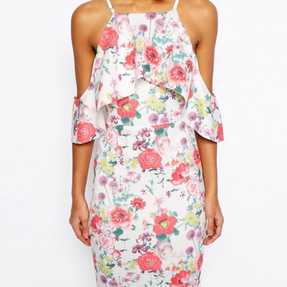 Floral cold shoulder dress