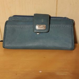 Fossil Cornflower Blue Leather Wallet.