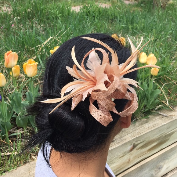 Mile High Fashions Accessories - Nude Tan Derby Sinamay Feather Clip Pin Accessory