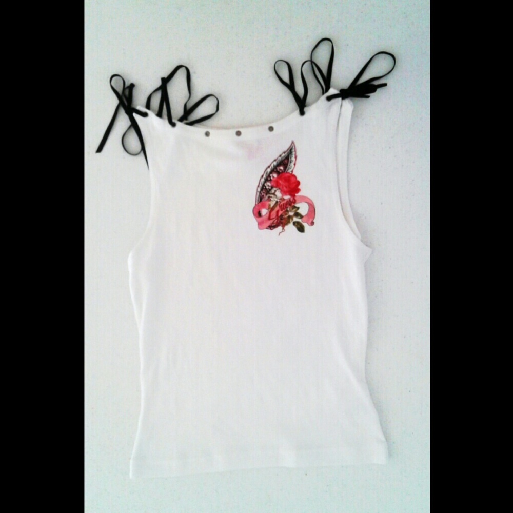 Guess Jeans Graphic White Strappy T- Shirt Top, M