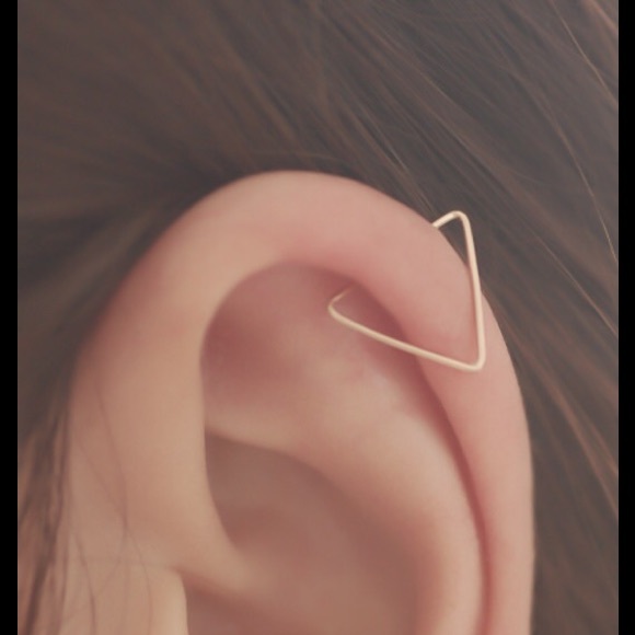 Real or Fake Triangle Shaped Cartilage Helix Upper Ear Hoop Earring 29 Gauge 20G - Picture 2 of 7