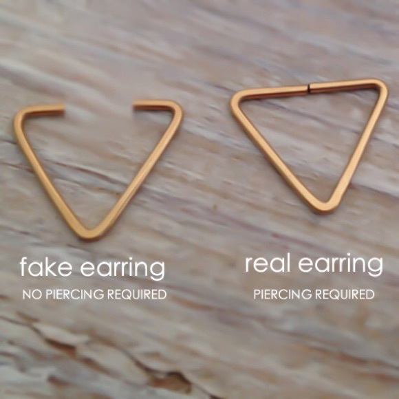 Real or Fake Triangle Shaped Cartilage Helix Upper Ear Hoop Earring 29 Gauge 20G - Picture 3 of 7