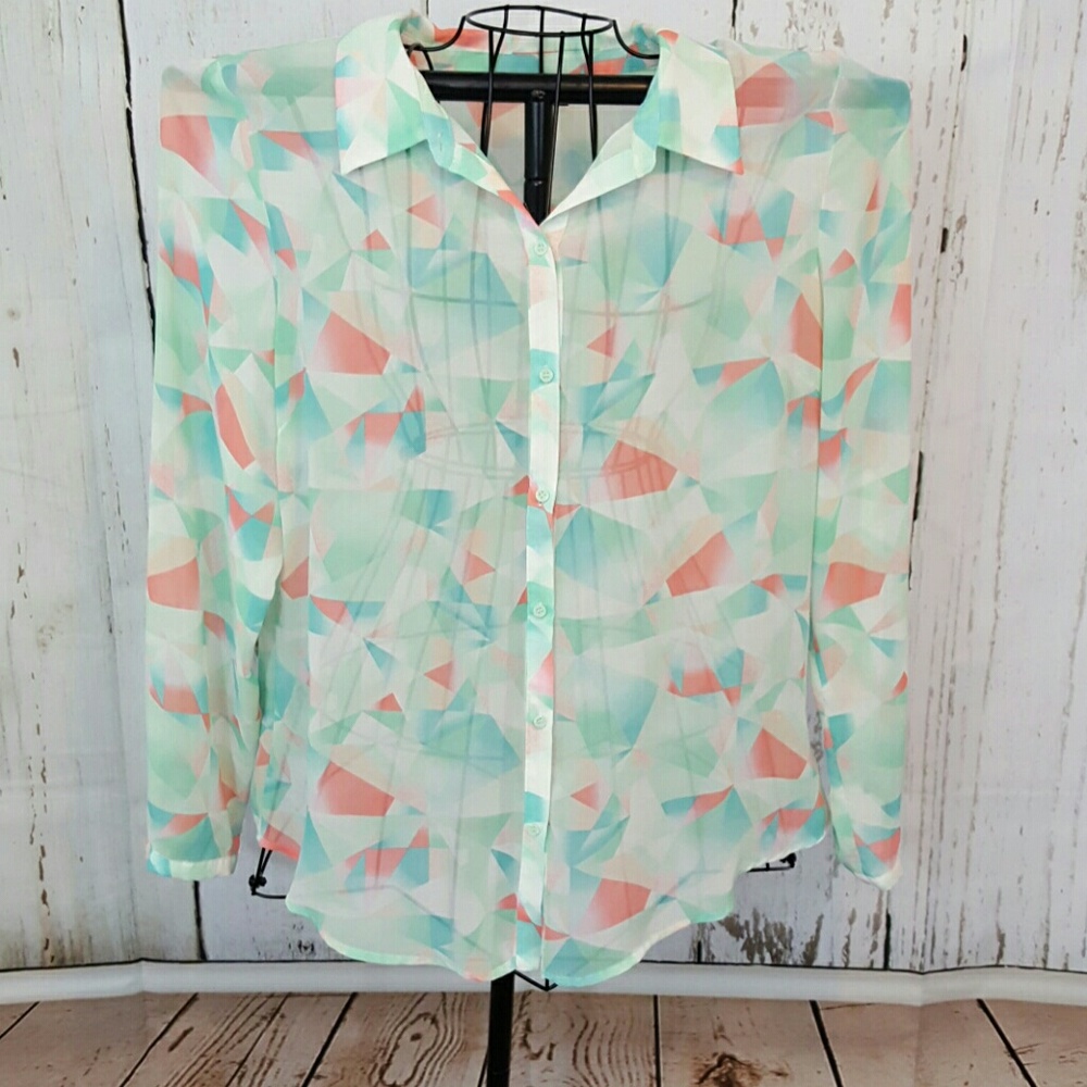 Geometric Sheer Blouse by A.N.A., Size XL
