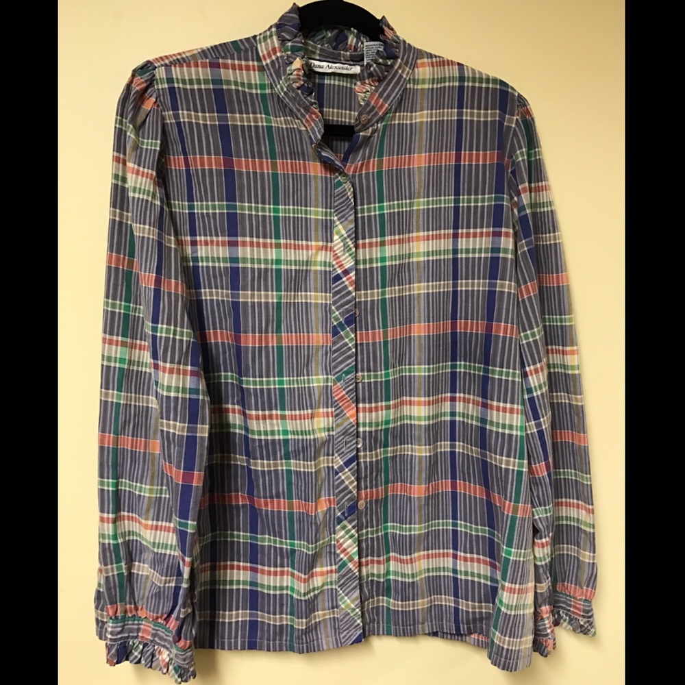 Vintage plaid button down ruffle pleats 16